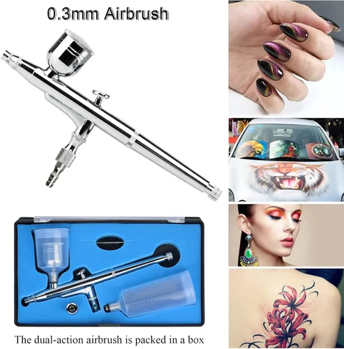 Miniatura 3 de Kit de aerógrafo de doble acción de 0.012 in con tres tazas diferentes (6 CC, 20 CC, 40 CC) juego de aerógrafo portátil para maquillaje, artes