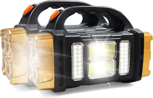 Miniatura 10 de Linterna solar de mano, 4 modos de iluminación, luz de trabajo LED recargable, USB-C y linterna portátil con energía solar, luz de campamento de Rojo