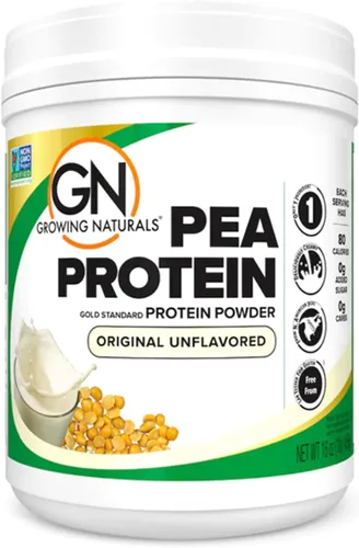 Growing Naturals Polvo de proteína de guisante crudo, proteína vegana a base de plantas, BCAA, baja en carbohidratos, baja en azúcar, original sin
