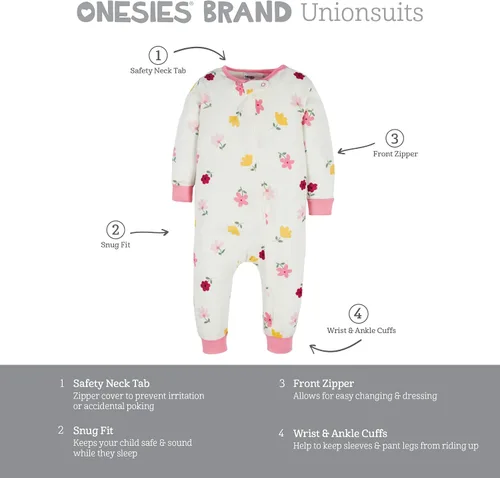 Miniatura 6 de Onesies Brand - Pijamas de algodón de una pieza para bebés niñas, paquete de 3, de ajuste cómodo