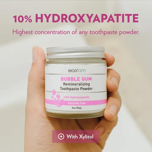 Miniatura 3 de Ecofam Polvo de pasta de dientes – Polvo de dientes remineralizante, hidroxiapatita y xilitol, sin flúor, apoya la fuerza del esmalte y la salud