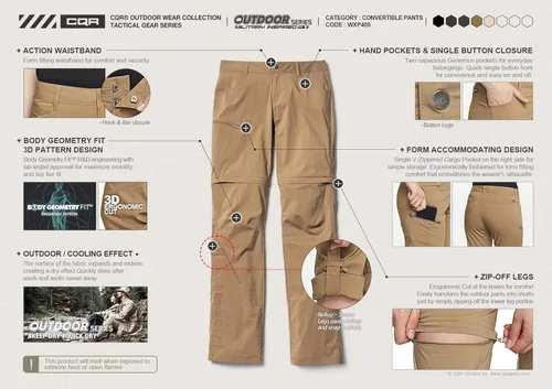 Miniatura 4 de Pantalón Cqr de senderismo, convertibles, ligeros, elásticos, de secado rápido, con cierre zipper, de safari, aire libre, para mujer
