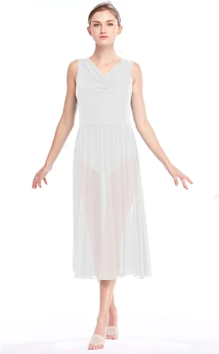 Miniatura 5 de PAOTIT Vestido de baile lírico de tul sin espalda, vestido de ballet moderno, falda larga de encaje dividida