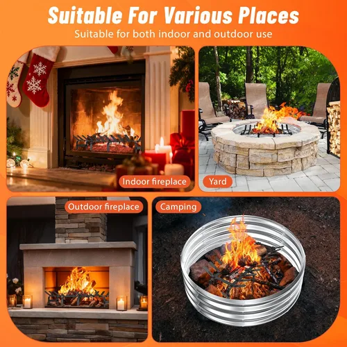 Miniatura 7 de TBMLC Rejilla de acero negro para chimenea, estante de leña de acero, elegante y duradero, soporte para chimenea de interior o hoguera al aire libre