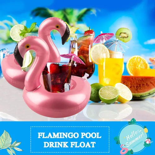 Miniatura 5 de Paquete de 48 portavasos inflables de flamenco, lindo portavasos de flamenco, reutilizable, para inflar, para juguete de agua de verano, playa