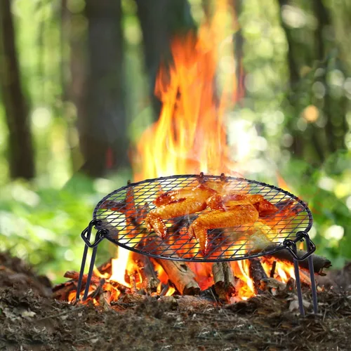 Miniatura 7 de REDCAMP Parrilla plegable de 18 pulgadas para fogata individual, parrilla de trípode portátil de hierro con rejilla de cocción de acero, soporte