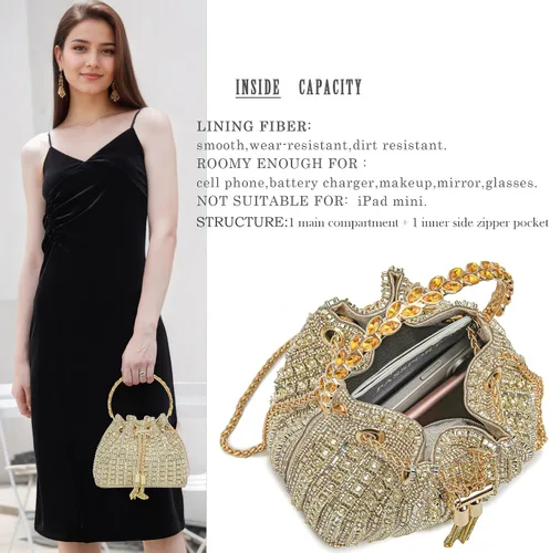 Miniatura 4 de Bolso de noche con diamantes brillantes para mujer, bolso de mano con diamantes de imitación para fiesta, baile de graduación, cóctel