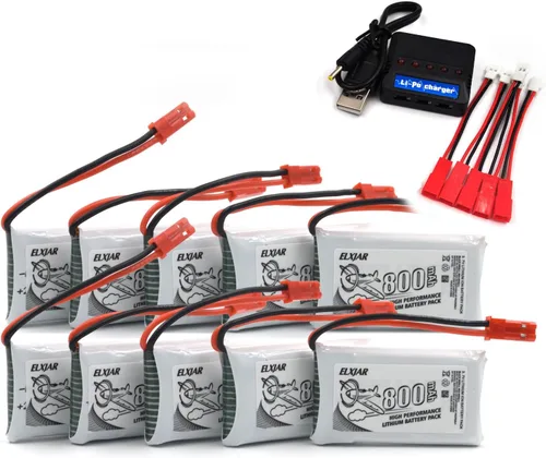 Coonyard Paquete de 10 baterías de litio de 3.7 V 800 mAh con cargador 5 en 1 para SYMA X5C X5C-1 X5 X5SC X5SW H5C V931 S5C S5W SS40 FQ36 T32 T5W