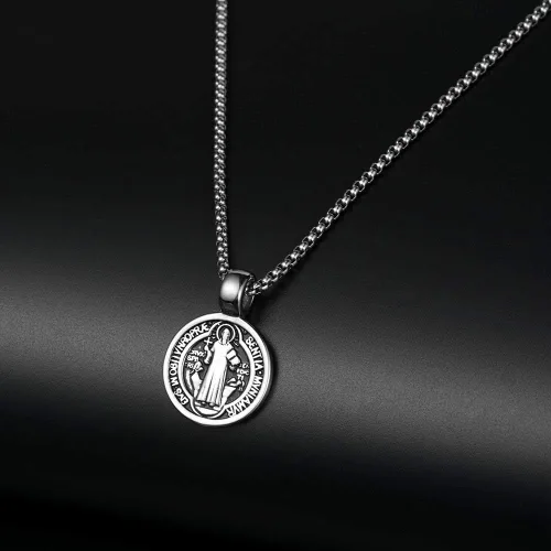 Miniatura 8 de Collar con colgante de medalla de exorcismo de San Benito para hombre acero inoxidable cruz católica romana protección de demonio joyería religiosa