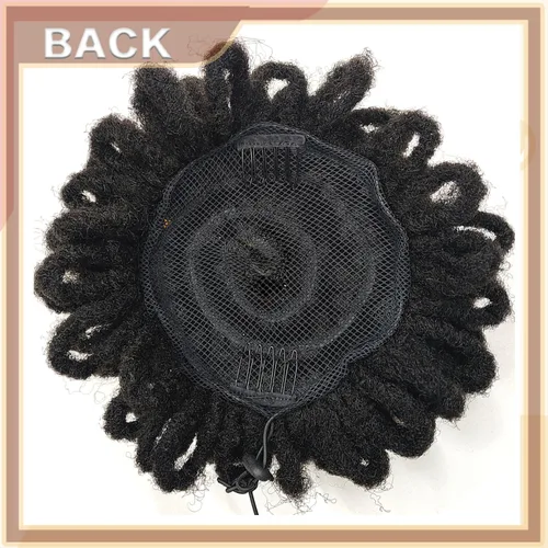 Miniatura 4 de DreadLocks Chignons Afro High Puff Cola de Caballo con Cordón Moño de Cabello Postizos Faux Locs Chignons con Clip Cola de Caballo para Mujeres