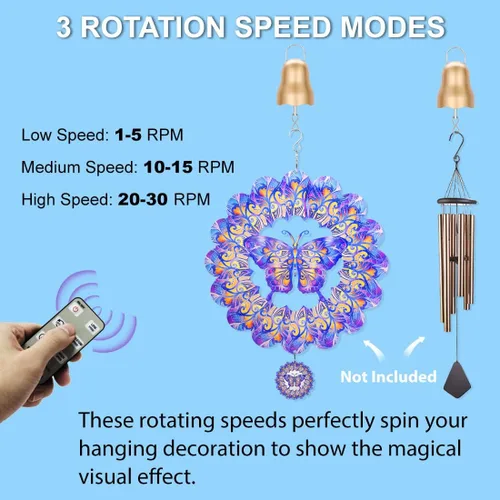 Miniatura 5 de Motor de bola de discoteca con control remoto, 1-30 RPM y motor giratorio de viento ajustable de 3 velocidades y temporizador, motor giratorio