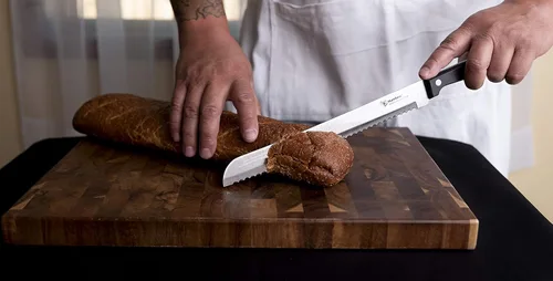 Miniatura 5 de Cuchillo de pan dentado de 10 pulgadas, hoja de acero inoxidable de alta calidad con borde ondulado, mango de espiga completa, cuchillo afilado