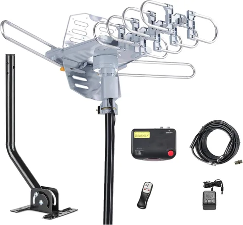 Antena de TV digital de 150 millas para exteriores, rotación de 360 grados, antena HDTV amplificada, compatible con 2 televisores UHF/VHF/1080P/4K,
