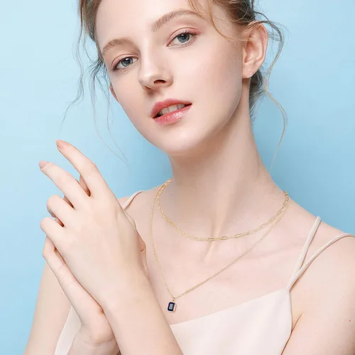 Miniatura 4 de Vrsilver Collares de oro en capas para mujer, collar de oro sólido sobre piedra natal para mujer, gargantilla de cadena con clip en capas