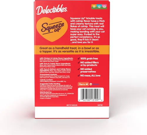 Miniatura 7 de Delectables Squeeze Up - Paquete variado de hierba gatera, puré cremoso exprimible, golosinas húmedas para lamer para gatos, sin granos, sin