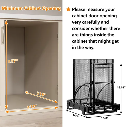 Miniatura 5 de ANASTA Cubo de Basura Extraíble Individual Bajo Gabinete 7-13 Gal, Cubo de Basura Resistente Bajo Fregadero, Contenedor de Residuos Deslizante
