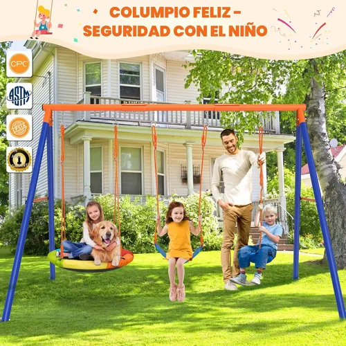 Miniatura 7 de Amictoy Juegos de columpios para patio trasero, juguetes al aire libre para niños, juego de columpio de metal resistente con marco en A con Columpio