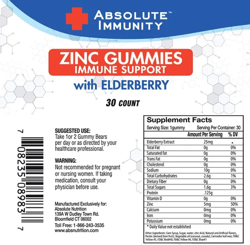 Miniatura 2 de Absolute Immunity - Gomitas de ZINC y saúco, salud del sistema inmunológico, adultos y niños, 30 unidades, paquete de 3