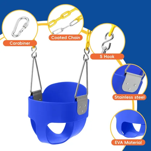 Miniatura 2 de Take Me Away Juegos de columpios para patio trasero, respaldo alto resistente, asiento de columpio para bebé totalmente ajustable con cadenas de Azul