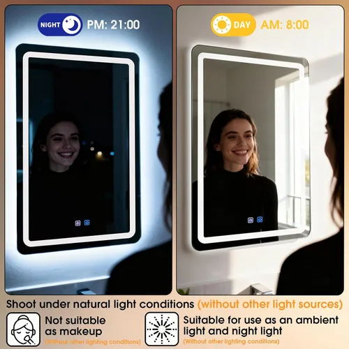 Miniatura 6 de WARM&LOVE Espejo de baño LED de 16 x 24 pulgadas, sensor de escaneo manual, espejo de baño antivaho con luces, atenuación continua, iluminación de 3