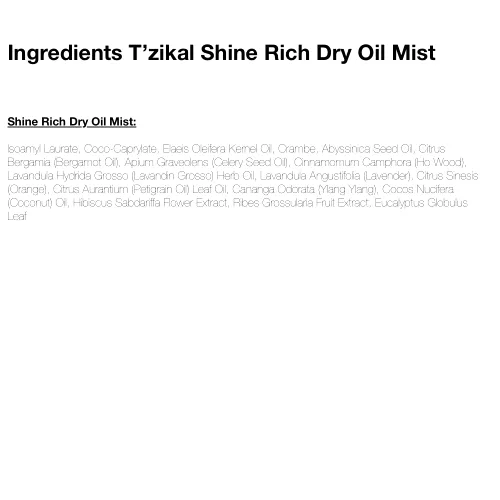 T'zikal Shine Rich Dry Oil Mist - Aerosol ligero para el cabello y aceite de acabado, color seguro, sin sulfatos y sin parabenos, mejor utilizado