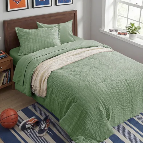 Miniatura 38 de Zzlpp Juego de edredón King de 7 piezas, ropa de cama de seersucker naranja quemado en una bolsa con sábanas, juegos de ropa de cama ligeros con 1