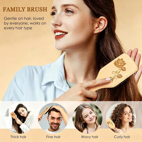Miniatura 5 de Bsisme Cepillo para el Cabello - Cepillo de Cerdas de Jabalí con Pines Desenredantes Cepillo Desenredante de Paleta de Madera para Mujeres y Hombres