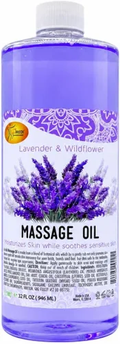 SPA REDI Aceite de masaje de lavanda – Mezcla botánica sin residuos para el cuidado de tejidos profundos y piel seca | Vitamina E, aceite de