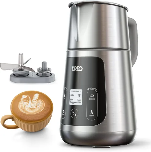 Dreo Espumador de Leche [Actualizado], Espumador Eléctrico Todo en Uno para Café, Espumador Automático de Nivel de Arte de Laté de 15oz/450ml, Gris