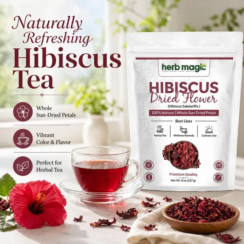 Miniatura 7 de Flores secas de hibisco perfectas para té y agua fresca mexicana, flor de jamaica, flores enteras y pétalos Herbmagic