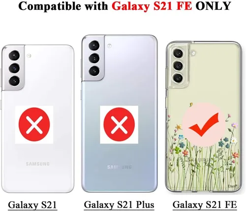 Miniatura 8 de Unov Funda compatible con Galaxy S21 FE funda transparente con diseño de TPU suave absorción de golpes, diseño delgado en relieve floral protector