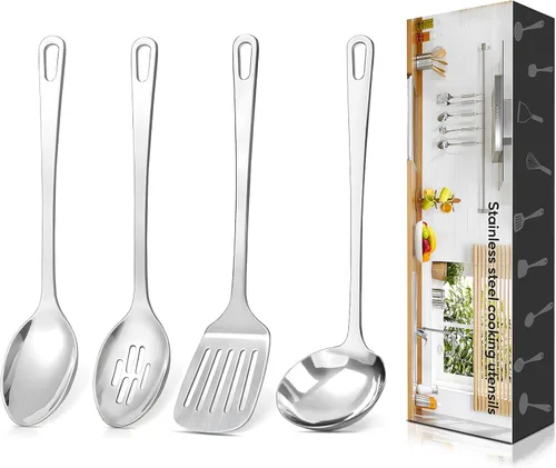 Miniatura 11 de Juego de 4 piezas de utensilios de cocina, utensilios de cocina de acero inoxidable, herramientas de cocina de metal resistentes al calor que