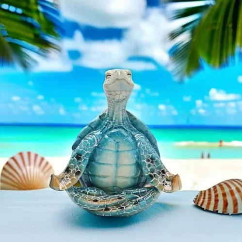 Miniatura 2 de VVGIFTS Decoración de yoga de meditación de tortuga marina, figura de jardín de tortuga marina meditando decoraciones de playa costera, estatua