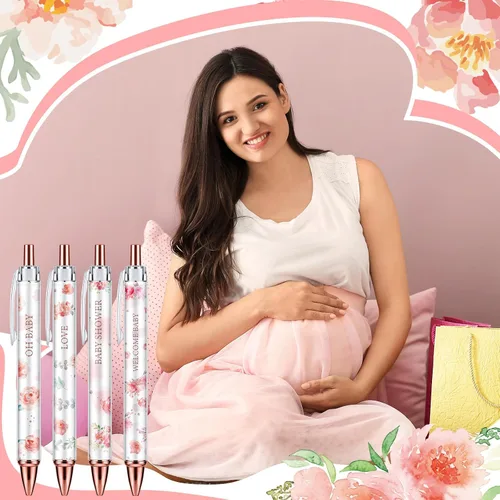 Miniatura 4 de Chuangdi 24 Piezas Bolígrafos Florales para Baby Shower Favores a Granel Bolígrafos Retráctiles Tinta Negra con Regalos para Invitados Suministros