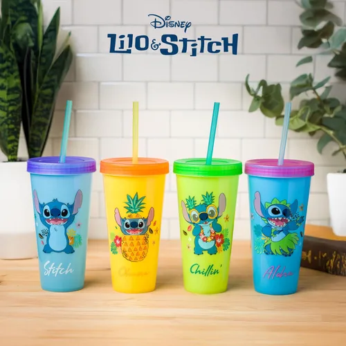 Miniatura 8 de Silver Buffalo Disney Lilo and Stitch Tropical Poses - Paquete de 4 vasos de plástico que cambian de color, 24 onzas Poses tropicales de Lilo