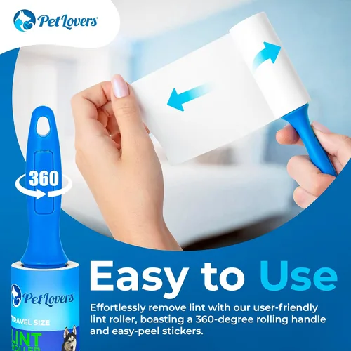 Miniatura 4 de PetLovers Juego de rodillo extra pegajoso para depilación de mascotas y ropa, removedor de pelusa de perros y gatos (azul, paquete de 4 mini)