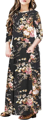 Miniatura 24 de 21KIDS Vestido largo floral de manga larga 3/4 con bolsillos para niñas de 6 a 12 años