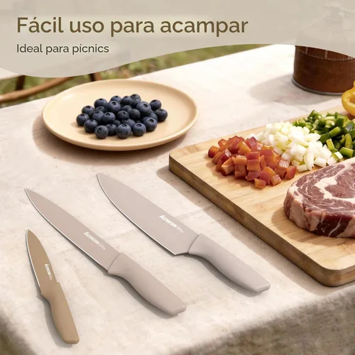 Miniatura 7 de Astercook Juego de cuchillos, juego de 13 piezas de cuchillos de cocina con revestimiento saludable antióxido, apto para lavavajillas, juego de Crema