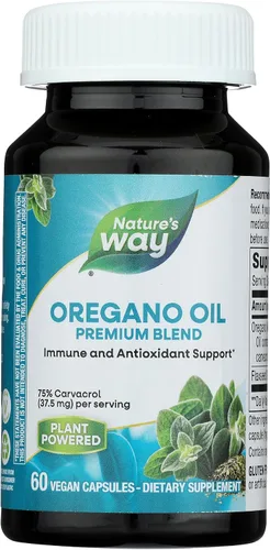 Nature's Way Aceite de orégano – Suplemento de apoyo inmunológico* – 75-85% Carvacrol – Sin gluten – 60 cápsulas veganas