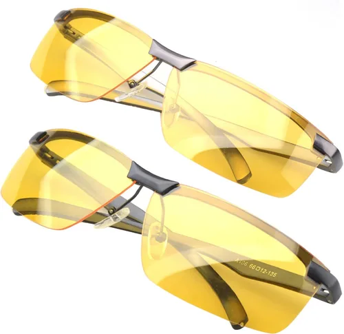 Gafas rectangulares sin montura de visión nocturna para hombre que conduce: antideslumbrante Al-Mg Frame Night Driving Glasses para hombres