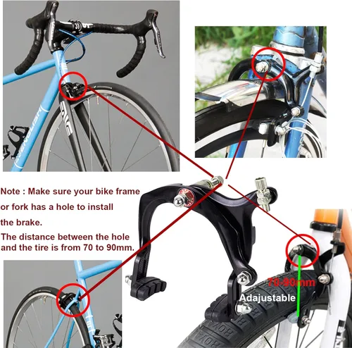 Miniatura 7 de Mimoke 2 pares de freno C brazo de freno de bicicleta freno delantero y trasero V-freno con pastillas de 2.756 in brazo largo 4.331 in aleación