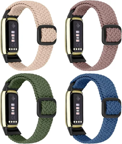 Paquete de 4 correas deportivas trenzadas elásticas ajustables compatibles con Fitbit Luxe/Luxe Special Edition, correas elásticas de bucle suave de