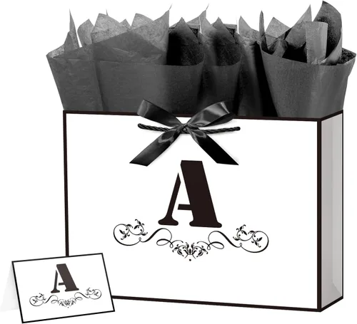 Miniatura 18 de ysmile Bolsa de regalo de letras con papel de seda para hombres, bolsa grande de 12 pulgadas, color blanco y negro, para cumpleaños, aniversario