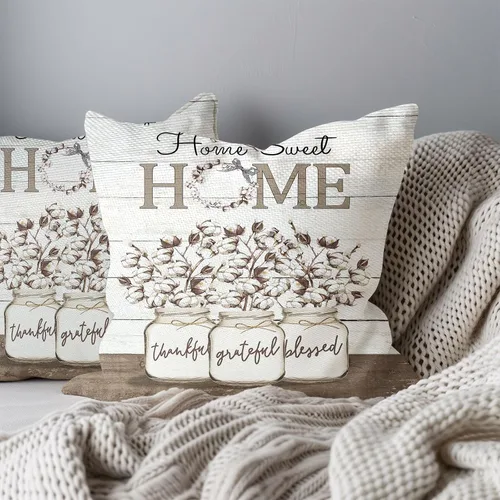 Miniatura 4 de Fundas de almohada suaves con diseño de flores rústicas para sofá, dormitorio, sala de estar, 18 x 18 pulgadas, 2