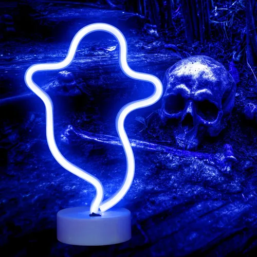 Luces nocturnas de neón fantasmas, letreros LED con forma de fantasma, luces de neón para Navidad, pared, fiesta, decoración de dormitorio de niños