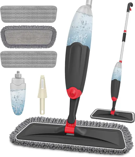 Miniatura 10 de HOMTOYOU - Trapeador húmedo para limpieza de suelos: mopa rociadora para pisos multisuperficie Wet Dry Use, 4 Pcs Microfiber Washable Pads, 400+ML
