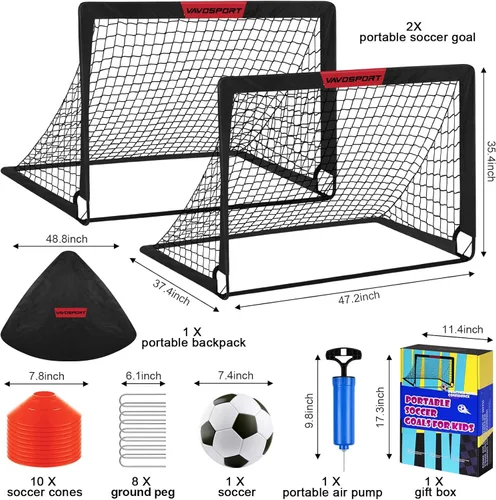 Miniatura 2 de Juego de porterías de fútbol para niños para patio trasero – 2 de 4 x 3 pies, equipo portátil de entrenamiento de portería de fútbol, red de fútbol