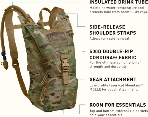Miniatura 3 de CamelBak Ambush Mochila de hidratación táctica con vejiga de depósito Mil Spec Crux de 100 oz/3L - MOLLE, Multicam Multicámara
