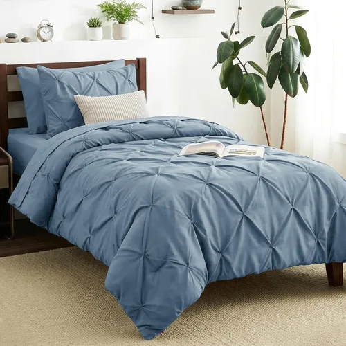 Miniatura 30 de CozyLux - Juego de ropa de cama con pliegues plisados de 7 piezas en una bolsa; edredón tamaño King para todas las estaciones, sábanas, fundas