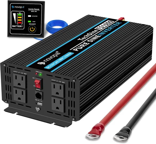 NOVOPAL Inversor de corriente de onda sinusoidal pura de 1000 W, 1000 W, 12 V CC a 110 V 120 V CA, 4 salidas de CA, 1 puerto USB para automóvil, RV,
